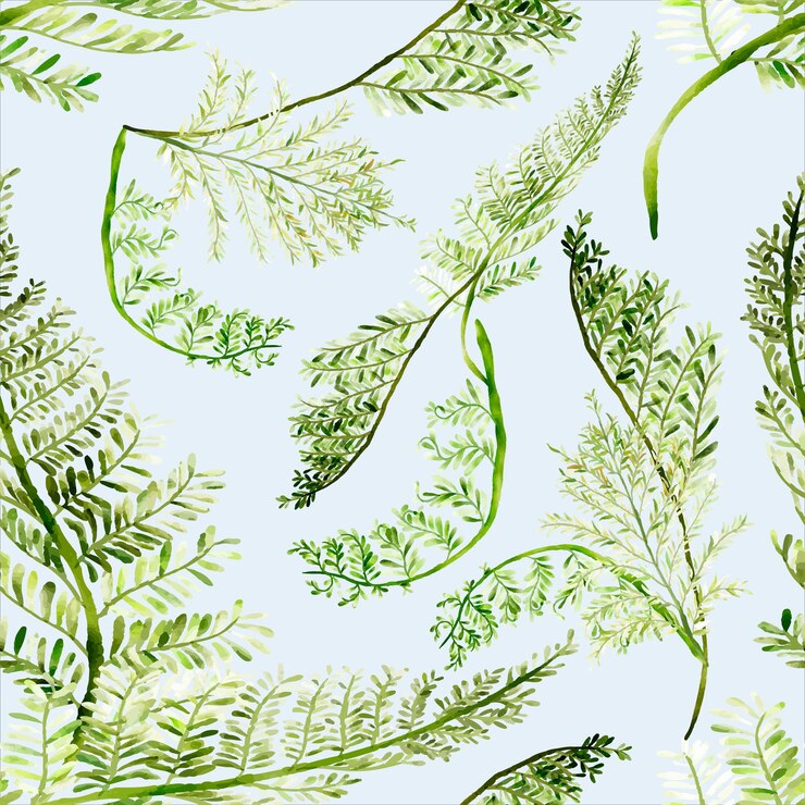 Vetor grátis linda e elegante aquarela verde samambaia sem costura padrão floral