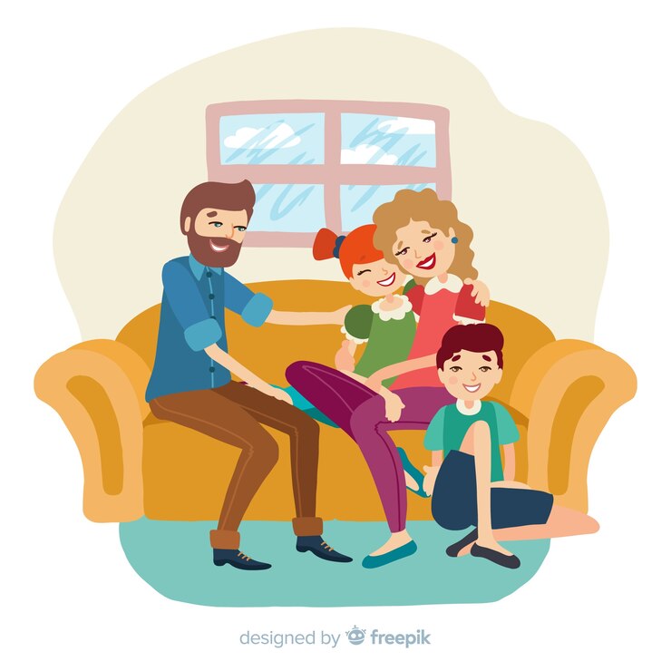 Vetor grátis linda família em casa com design plano