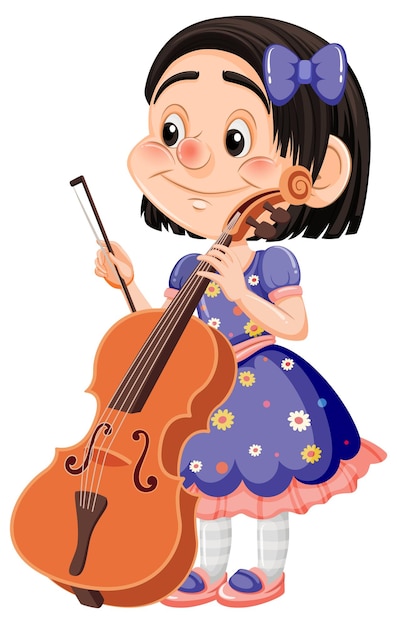 Vetor grátis linda garota segurando personagem de desenho animado de violoncelo