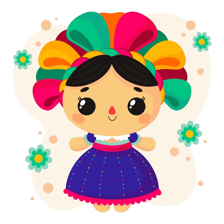 Vetor grátis linda ilustração de boneca mexicana