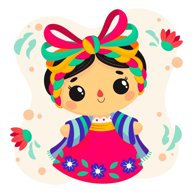 Linda ilustração de boneca mexicana