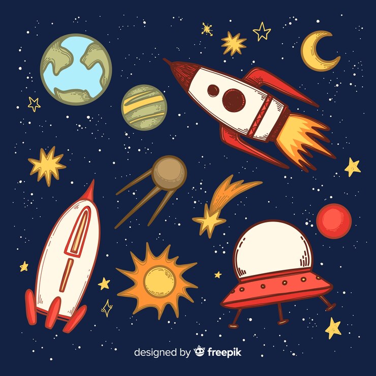 Vetor grátis linda mão desenhada nave espacial fundo