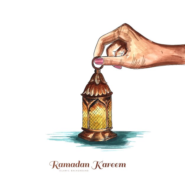 Linda mão segurando a lâmpada árabe ramadan kareem fundo