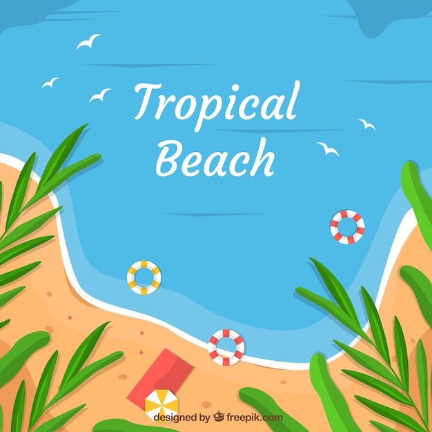 Linda praia tropical com design plano