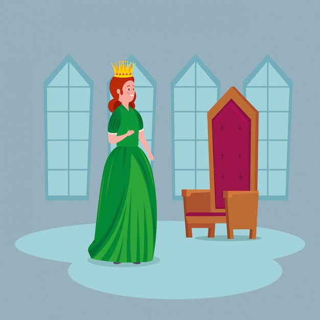 Linda princesa com cadeira no castelo
