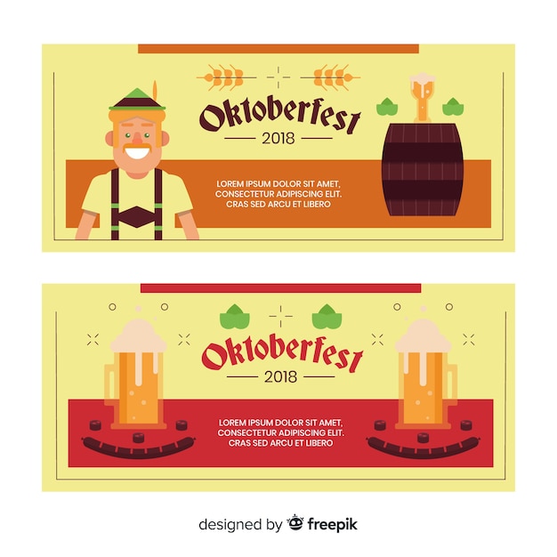 Lindas bandeiras de oktoberfest com design plano