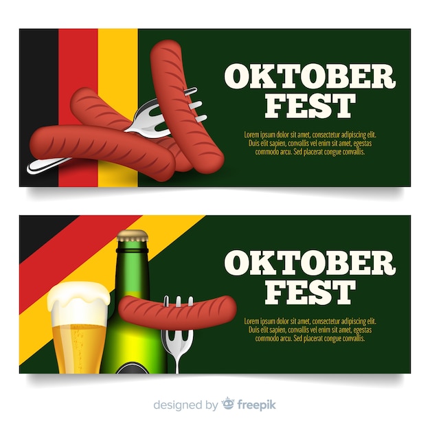 Lindas bandeiras de oktoberfest com design realista