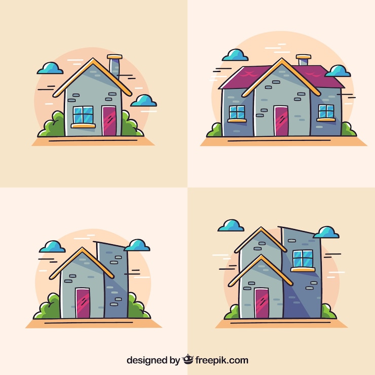 Vetor grátis lindas casas desenhadas a mão