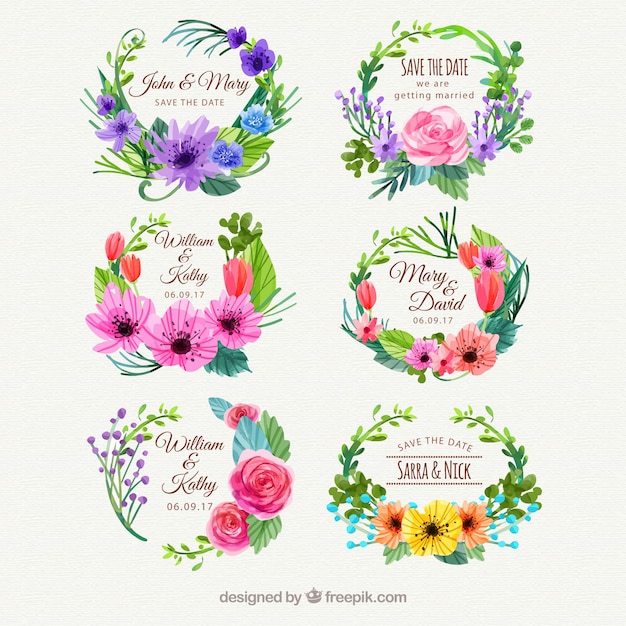 Lindas etiquetas com estilo floral aquarela