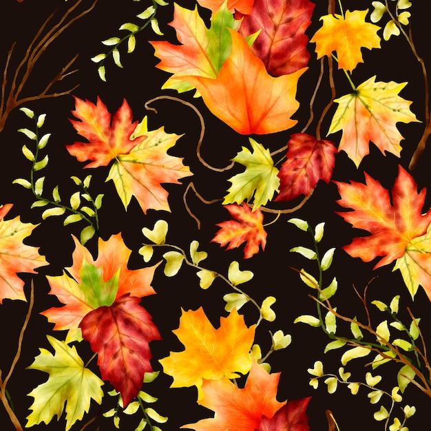 lindas folhas de bordo em aquarela sem costura padrão floral