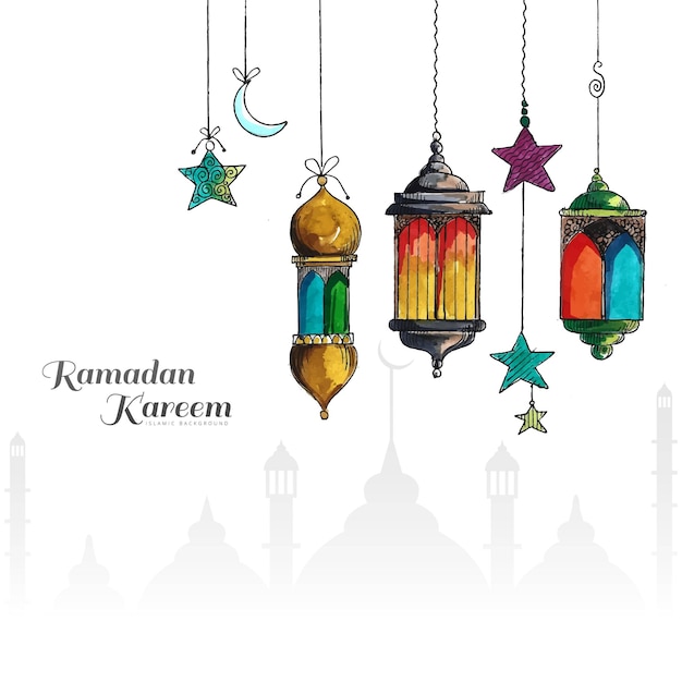 Vetor grátis lindas lâmpadas turcas tradicionais coloridas fundo de celebração do ramadan kareem