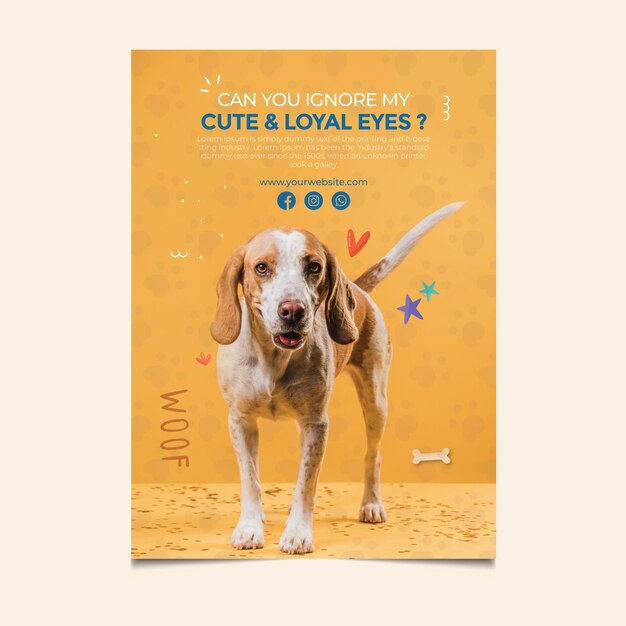Lindo cachorro adota modelo de pôster de animal de estimação