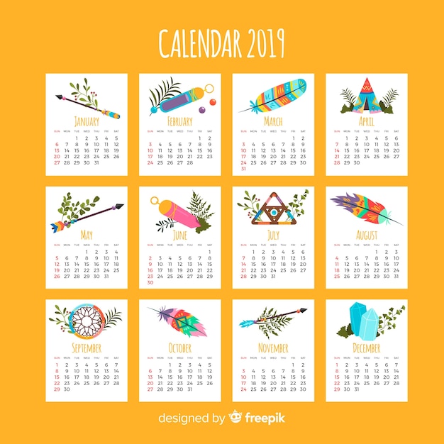 Lindo calendário com estilo indiano