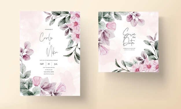 Lindo cartão de convite de casamento com aquarela floral