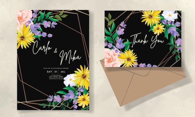 Lindo cartão de convite de casamento de flores silvestres