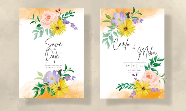 Lindo cartão de convite de casamento de flores silvestres