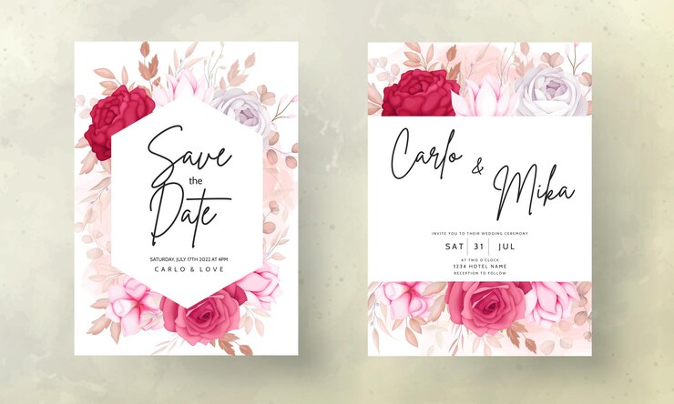 Vetor grátis lindo cartão de convite de casamento floral marrom e marrom