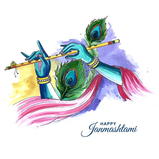 Lindo cartão de felicitações para fundo de férias de krishna janmashtami