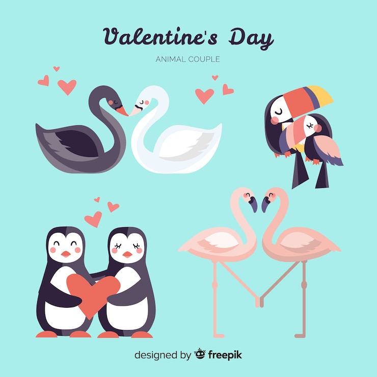 Vetor grátis lindo casal de animais do dia dos namorados coleção