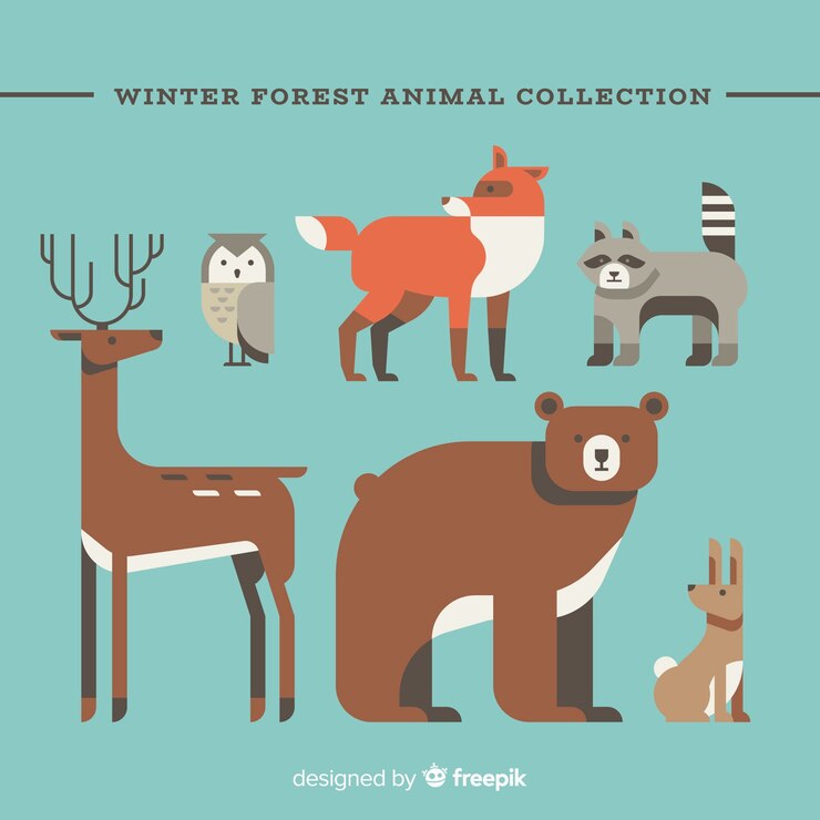 Vetor grátis lindo conjunto de animais de inverno com design plano
