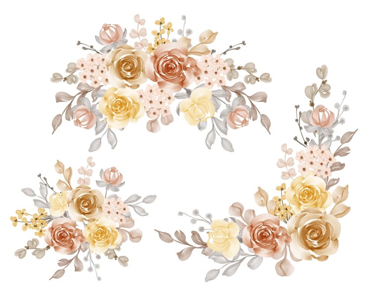 Vetor grátis lindo conjunto de arranjo de flores em amarelo alaranjado