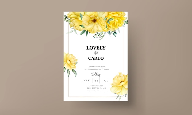 Lindo conjunto de cartão de convite de casamento em aquarela floral desenhado à mão