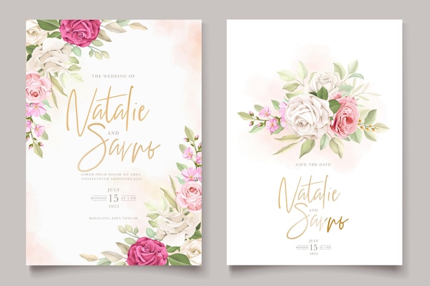 lindo conjunto de cartão de convite floral desenhado à mão