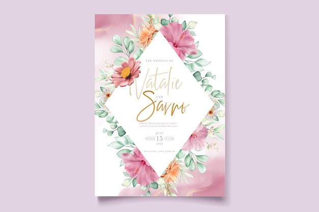 Lindo conjunto de cartões de convite de casamento de rosas desenhadas à mão e lírio