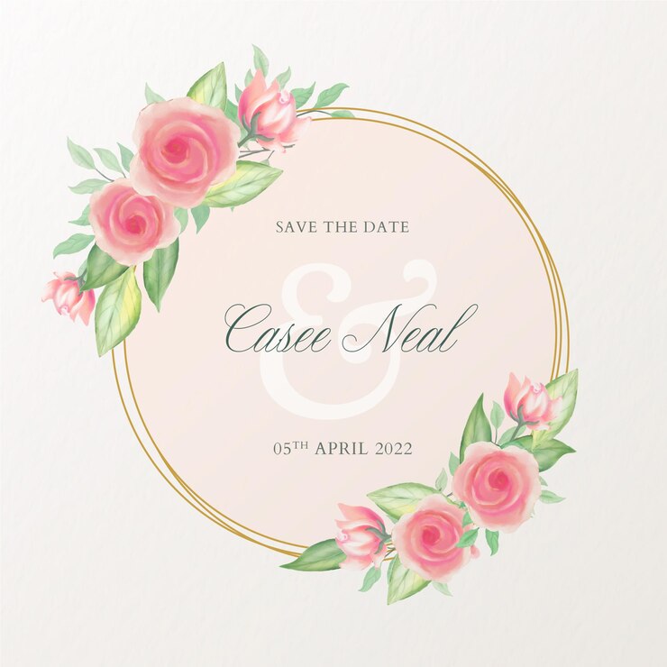 Vetor grátis lindo convite de casamento com moldura em aquarela floral
