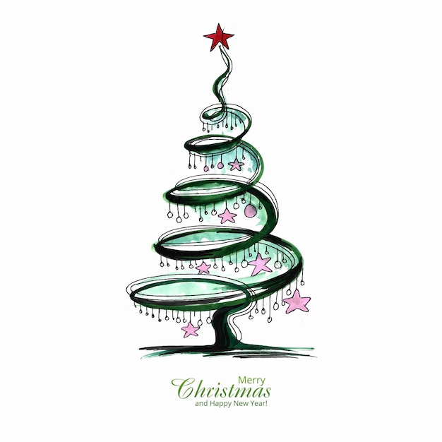 Lindo design artístico de cartão de árvore de natal