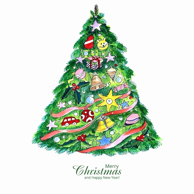 Lindo design artístico de cartão de árvore de natal