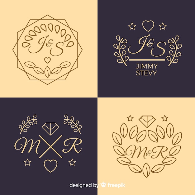 Lindo e elegante logotipo ou logotipo definido para casamento ou florista