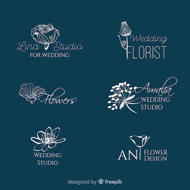 Vetor grátis lindo e elegante logotipo ou logotipo definido para casamento ou florista