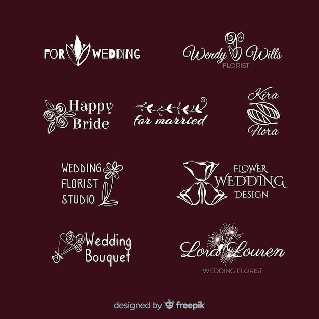 Lindo e elegante logotipo ou logotipo definido para casamento ou florista