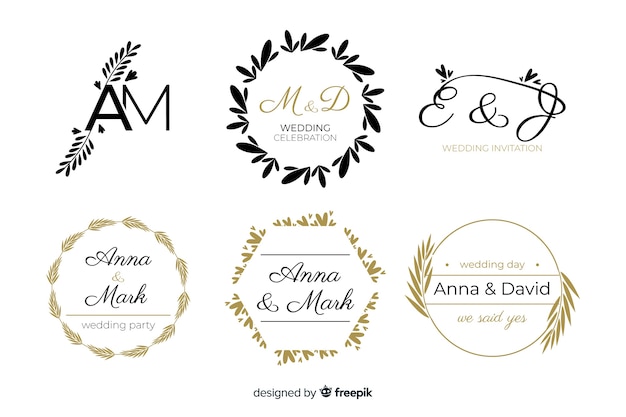 Vetor grátis lindo e elegante logotipo ou logotipo definido para casamento ou florista