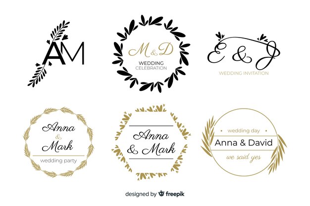 Lindo e elegante logotipo ou logotipo definido para casamento ou florista