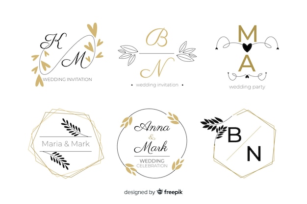 Vetor grátis lindo e elegante logotipo ou logotipo definido para casamento ou florista