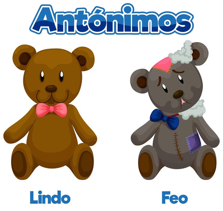 Vetor grátis lindo e feo são antônimos em espanhol. a palavra cartão significa bom e feio.