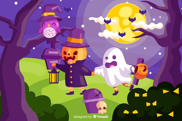 Lindo fundo de halloween com design plano