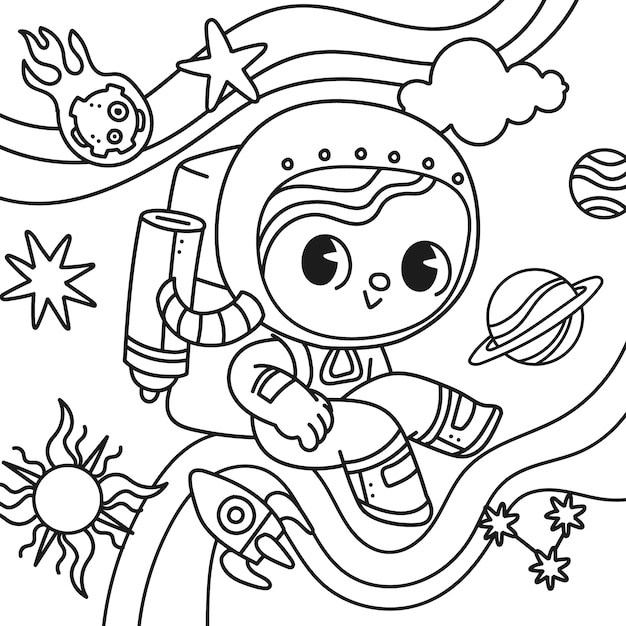 Vetor grátis lindo livro de colorir com astronauta