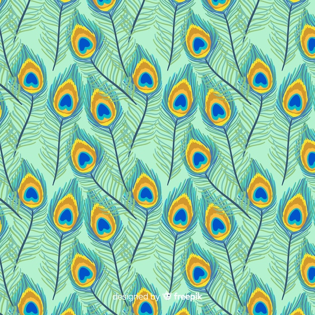 Lindo padrão de penas de pavão com design plano
