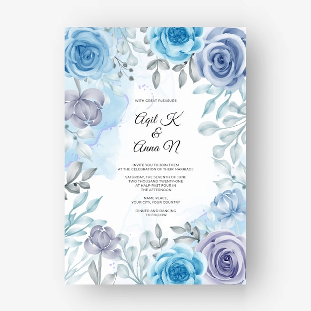 Vetor grátis lindo quadro floral para casamento com flor aquarela azul