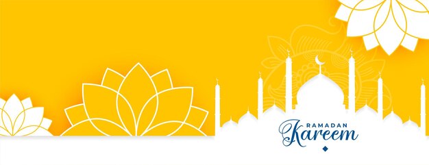 Lindo ramadan kareem amarelo banner islâmico design