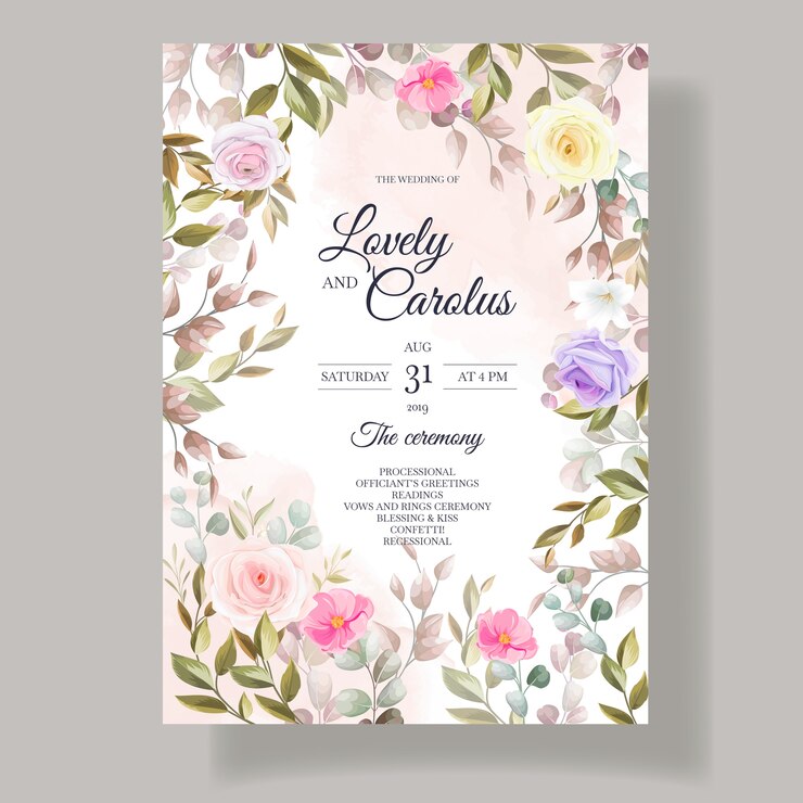 Vetor grátis lindos designs de modelo de cartão de convite de flores de rosas