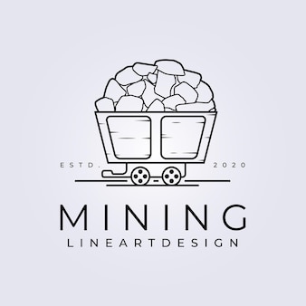 Linha arte mineração trem simples logotipo ilustração vetorial design