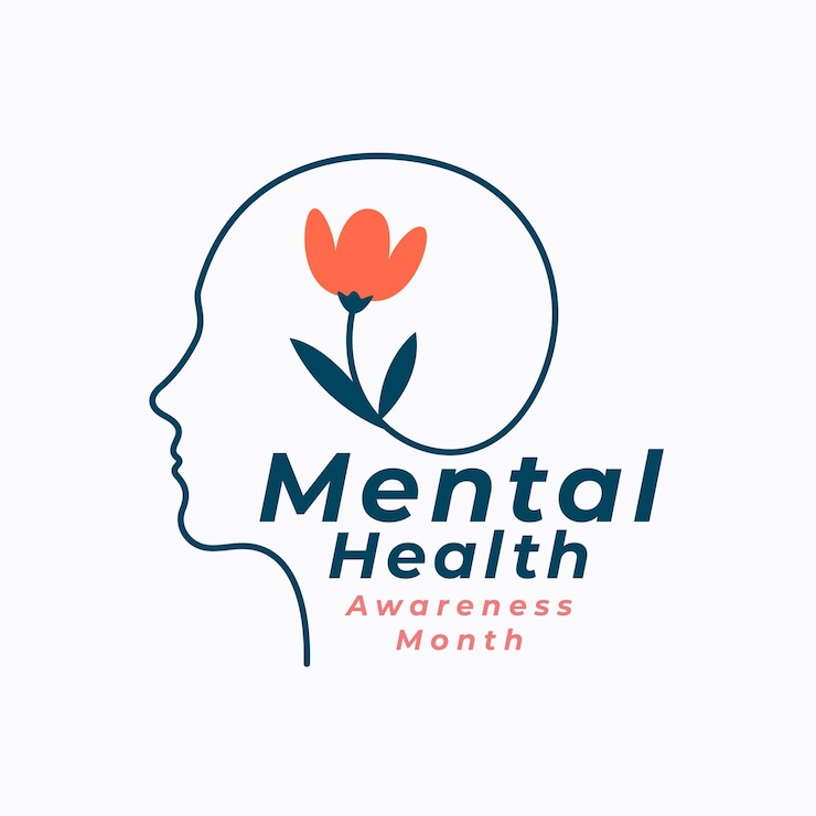 Vetor grátis linha de estilo cabeça humana consciência de saúde mental mês de fundo