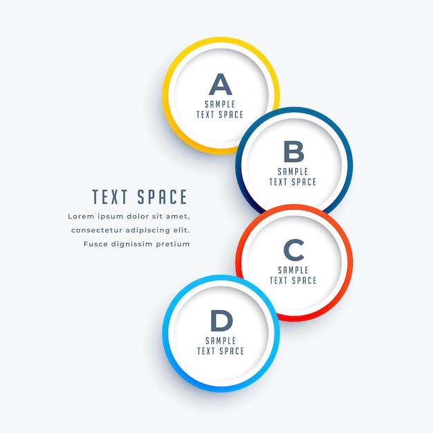 Vetor grátis linha do tempo infográfica de quatro etapas em design de círculo e espaço de texto