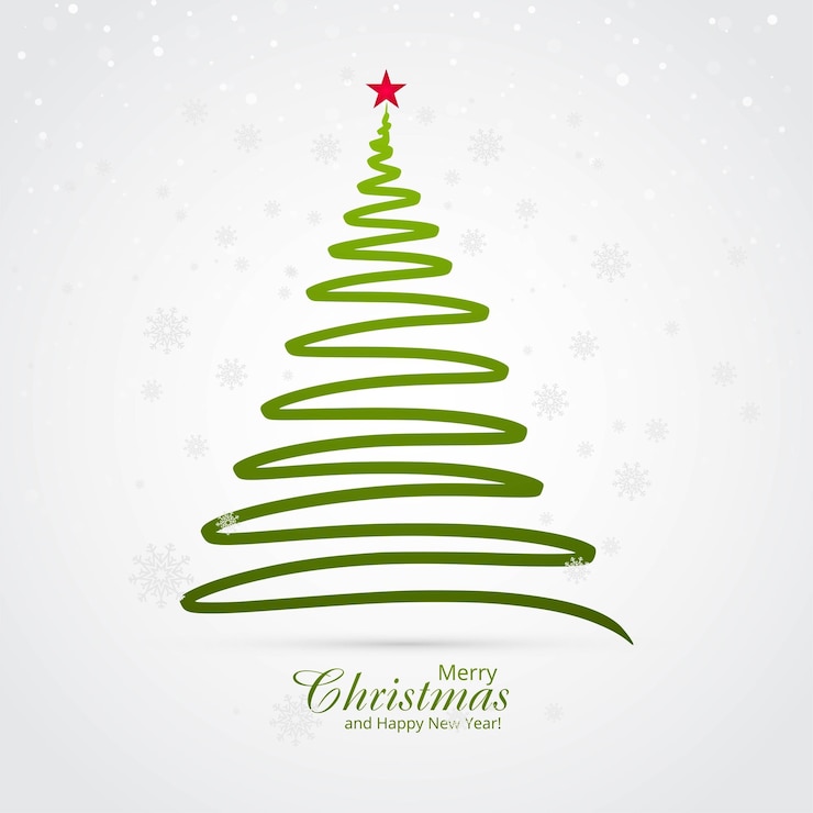 Vetor grátis linha verde mínima fundo de cartão de árvore de natal