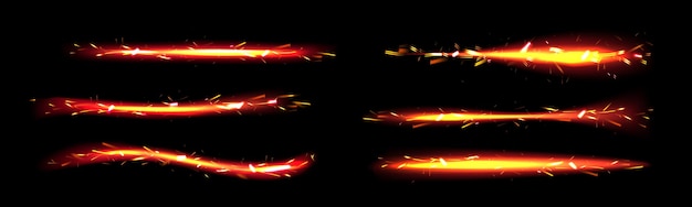 Vetor grátis linhas de fogo com efeito de trilha de cracker de faíscas de luz