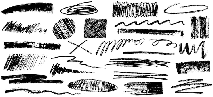 Vetor grátis linhas de lápis de carvão desenhadas à mão, rabiscos e traços grosseiros de lápis, rabiscos.